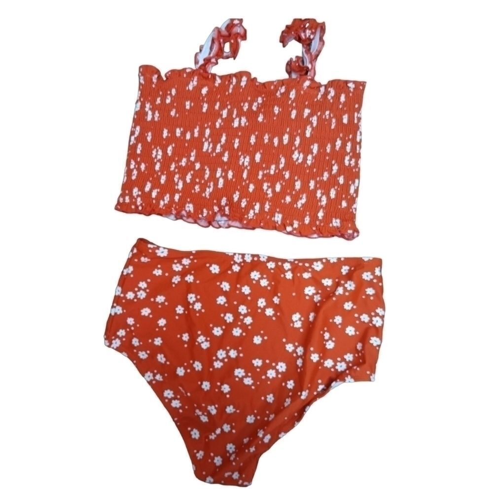 Super Cute Hi Waisted Orange and White NWOT Bikini size large